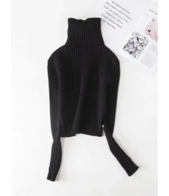 Turtle Collar Plain Ribbed Knitted Smock Top -Dress Sales Store 201124758 2