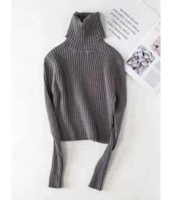 Turtle Collar Plain Ribbed Knitted Smock Top -Dress Sales Store 201124758 3