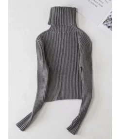 Turtle Collar Plain Ribbed Knitted Smock Top -Dress Sales Store 201124758 4