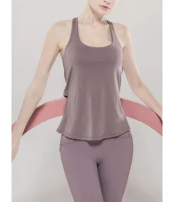 Fake Two Pieces Crisscross Back Sports Tank Top