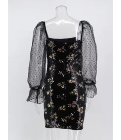 Sheer Ruffle Sleeve Flower Pattern Sequin Dress -Dress Sales Store 201210081 6