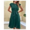 Casual Lace-Up Pleated Dress Short Sleeve Solid Color Wholesale Dresses SDN561294