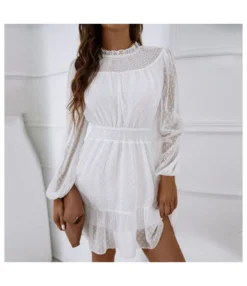 Casual Lace Trim A-Line Dress Puff Sleeves High Waist Wholesale Dresses SDN561461 -Dress Sales Store 20220803041043580