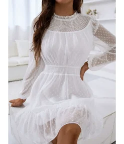 Casual Lace Trim A-Line Dress Puff Sleeves High Waist Wholesale Dresses SDN561461 -Dress Sales Store 20220803041043848
