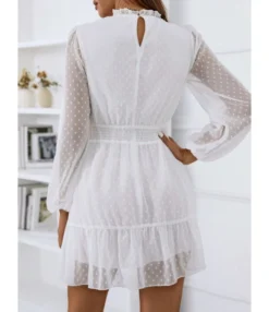 Casual Lace Trim A-Line Dress Puff Sleeves High Waist Wholesale Dresses SDN561461 -Dress Sales Store 20220803041044146