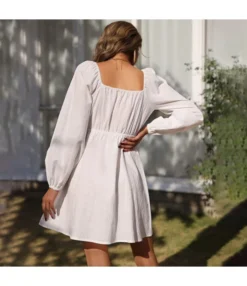 Casual Square Neck A-Line Dress Lace-Up Long Sleeve Solid Color Wholesale Dresses SDN561544 -Dress Sales Store 20220806031913943