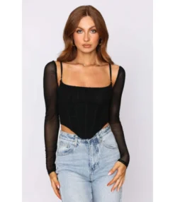 Sexy Suspenders Mesh Fishbone Tops Perspective Square Neck Backless Wholesale Womens Long Sleeve T Shirts STN561380 -Dress Sales Store 20220808033655246