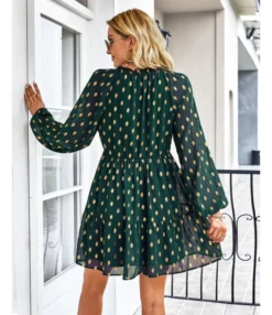Polka Dot Long Sleeve Lace-Up Casual Loose Smocked Dress Wholesale Dresses SDN535295 -Dress Sales Store 20220901031656064