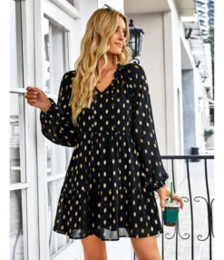 Polka Dot Long Sleeve Lace-Up Casual Loose Smocked Dress Wholesale Dresses SDN535295 -Dress Sales Store 20220901031656362 1