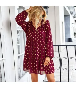 Polka Dot Long Sleeve Lace-Up Casual Loose Smocked Dress Wholesale Dresses SDN535295 -Dress Sales Store 20220901031656991 1