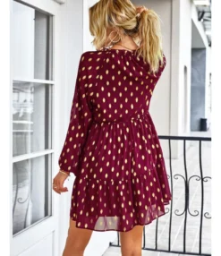 Polka Dot Long Sleeve Lace-Up Casual Loose Smocked Dress Wholesale Dresses SDN535295 -Dress Sales Store 20220901031657085