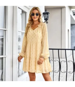 Polka Dot Long Sleeve Lace-Up Casual Loose Smocked Dress Wholesale Dresses SDN535295 -Dress Sales Store 20220901031657399 1