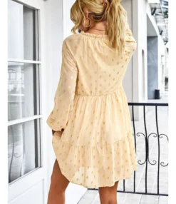 Polka Dot Long Sleeve Lace-Up Casual Loose Smocked Dress Wholesale Dresses SDN535295 -Dress Sales Store 20220901031657494