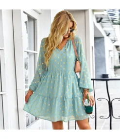 Polka Dot Long Sleeve Lace-Up Casual Loose Smocked Dress Wholesale Dresses SDN535295 -Dress Sales Store 20220901031657777 1