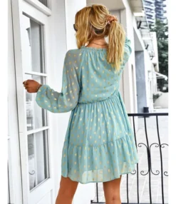 Polka Dot Long Sleeve Lace-Up Casual Loose Smocked Dress Wholesale Dresses SDN535295 -Dress Sales Store 20220901031657872