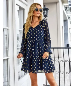 Polka Dot Long Sleeve Lace-Up Casual Loose Smocked Dress Wholesale Dresses SDN535295 -Dress Sales Store 20220901031658185 1