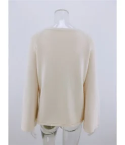 Notched Neck Solid Knitted Pullover -Dress Sales Store 210108978 4