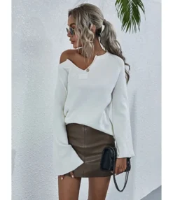 Notched Neck Solid Knitted Pullover -Dress Sales Store 210108978 7