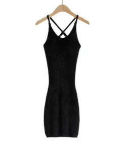 Criss Cross Back Fuzzy Knitted Suspender Dress -Dress Sales Store 210118942 10