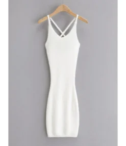 Criss Cross Back Fuzzy Knitted Suspender Dress