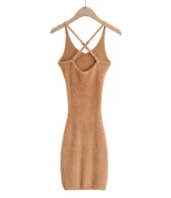 Criss Cross Back Fuzzy Knitted Suspender Dress -Dress Sales Store 210118942 6