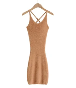 Criss Cross Back Fuzzy Knitted Suspender Dress -Dress Sales Store 210118942 7