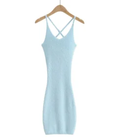 Criss Cross Back Fuzzy Knitted Suspender Dress -Dress Sales Store 210118942 8