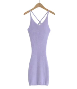 Criss Cross Back Fuzzy Knitted Suspender Dress -Dress Sales Store 210118942 9