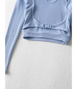 Fake Two Pieces Buckle Front Rib-knir Halter Top 13 Fake Two Pieces Buckle Front Rib-knir Halter Top -Dress Sales Store 210119941 2