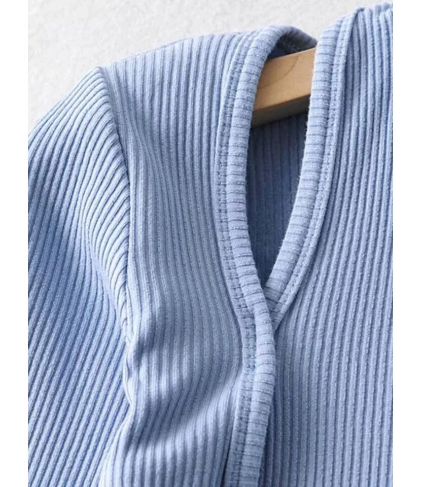 Fake Two Pieces Buckle Front Rib-knir Halter Top 5 Fake Two Pieces Buckle Front Rib-knir Halter Top - Image 5