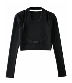 Fake Two Pieces Buckle Front Rib-knir Halter Top 16 Fake Two Pieces Buckle Front Rib-knir Halter Top -Dress Sales Store 210119941 6