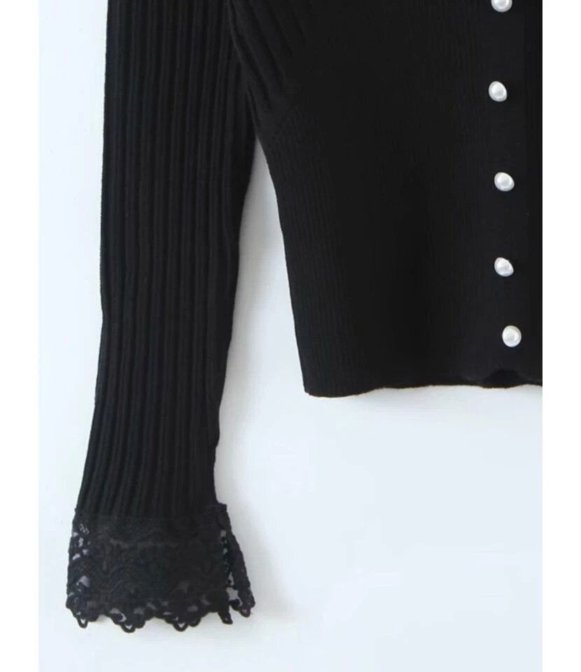 V-neck Lace Trim Ribbed Knitted Top 6 V-neck Lace Trim Ribbed Knitted Top - Image 6