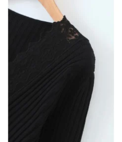 V-neck Lace Trim Ribbed Knitted Top 15 V-neck Lace Trim Ribbed Knitted Top -Dress Sales Store 210202880 4