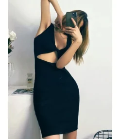 Reversible Knotted Rib-knit Tank Dress Cheap Wholesale Womens Clothing Dresses