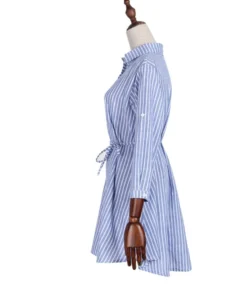 Rollable Sleeve Belted Stripe Shirt Dress -Dress Sales Store 210309349 4