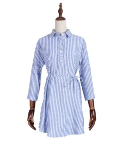Rollable Sleeve Belted Stripe Shirt Dress -Dress Sales Store 210309349 5
