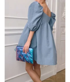 Puff Sleeve V-neck Flare Dress -Dress Sales Store 210312740 12