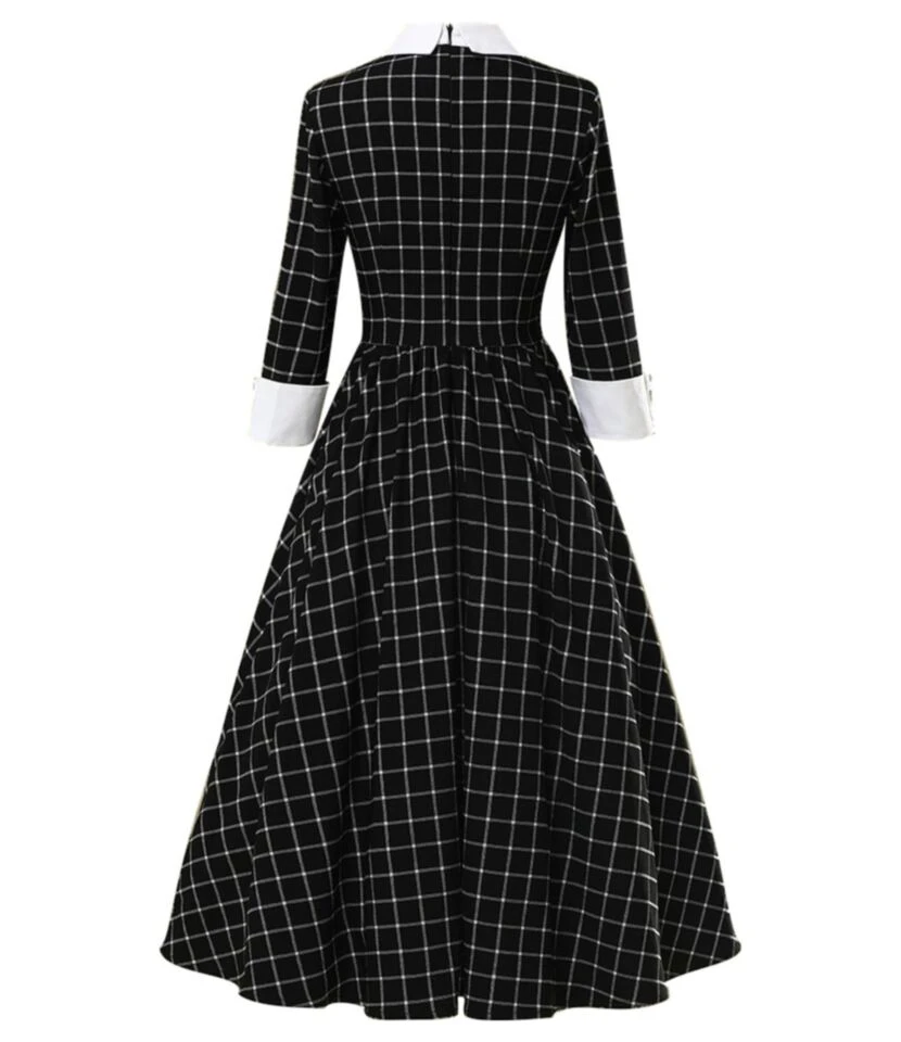Half Sleeve Bow Trim Plaid Vintage Dress 3 Half Sleeve Bow Trim Plaid Vintage Dress - Image 3