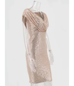 Deep V-neck Partywear Bodycon Sequins Dress -Dress Sales Store 210330457 3