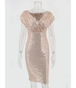 Deep V-neck Partywear Bodycon Sequins Dress -Dress Sales Store 210330457 4
