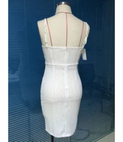 Pure Color Hollow Embroidery Mesh Lace Sling Bodycon Dress -Dress Sales Store 210510280 3