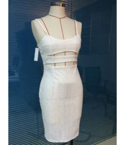 Pure Color Hollow Embroidery Mesh Lace Sling Bodycon Dress -Dress Sales Store 210510280 4