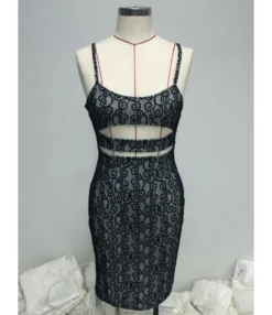Pure Color Hollow Embroidery Mesh Lace Sling Bodycon Dress -Dress Sales Store 210510280 5