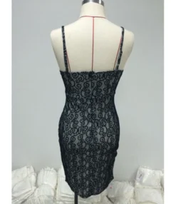 Pure Color Hollow Embroidery Mesh Lace Sling Bodycon Dress -Dress Sales Store 210510280 6
