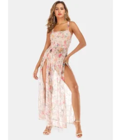 Fringed Sequin Split Thigh Cami Maxi Dress 210519104