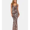 Sequin Contrast Suspender Evening Maxi Dress