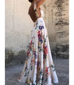 Tie Shoulder Backless Sleeveless Floral Print Cami Maxi-dress 210528410 -Dress Sales Store 210528410 2