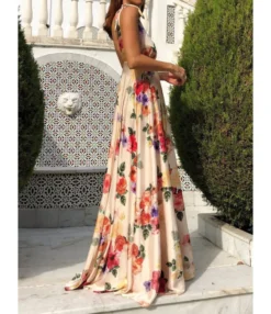 Tie Shoulder Backless Sleeveless Floral Print Cami Maxi-dress 210528410 -Dress Sales Store 210528410 3