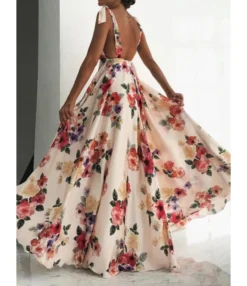 Tie Shoulder Backless Sleeveless Floral Print Cami Maxi-dress 210528410 -Dress Sales Store 210528410 4