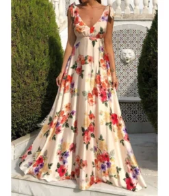 Tie Shoulder Backless Sleeveless Floral Print Cami Maxi-dress 210528410